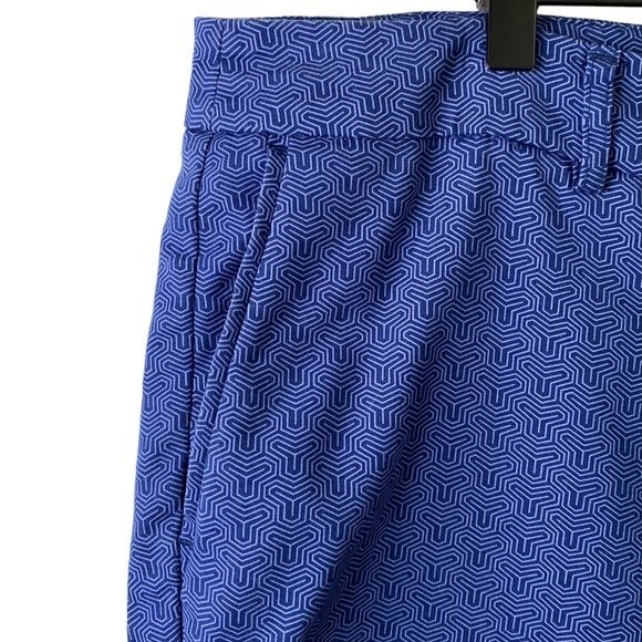 Hilary Radley Geo Print High Waist Blue Cropped Pants Slim Leg Stretch Slit Hem - Picture 4 of 16